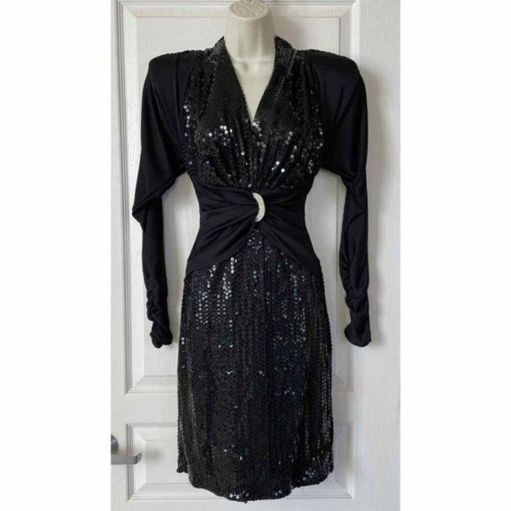 KAREN OKADA CLIMAX DAVID HOWARD Vtg 80's Sequins Cocktail Party Dress